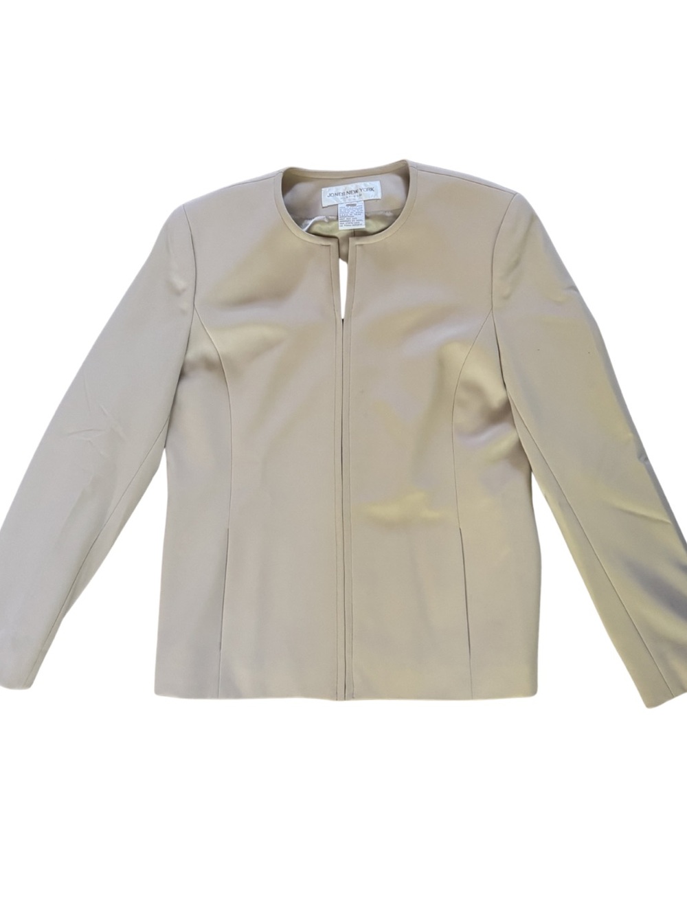 Jones New York Women's Light Cream Collarless Zip Jacket